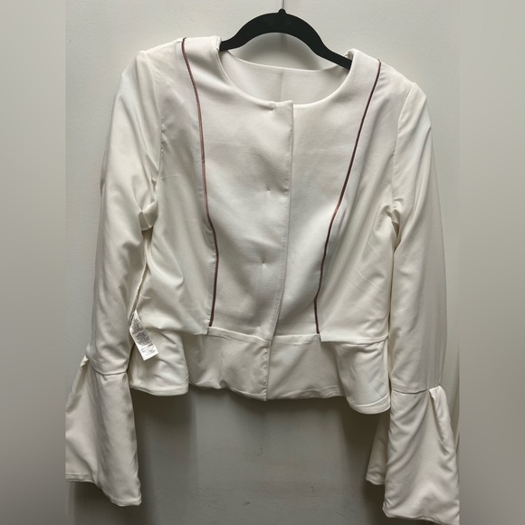 White House Black Market White Peplum Blazer long bell sleeve size 10 - Picture 9 of 9